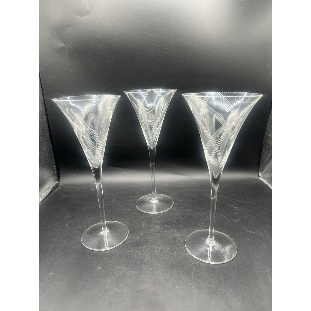 Fostoria Carmel Clear Wine Glasses Set of 3 Elegant Swirl Stem 9 1/8” Crystal
